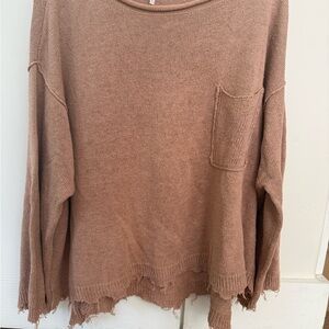 Free People Brown Crew Neck Sweater with Relaxed Fit